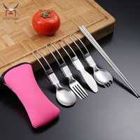 304 acier inoxydable Portable Camping ustensiles couverts ensemble fourchette couteau cuillère baguettes voyage ensemble plié pour randonnée pique-nique