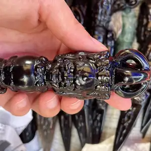 Hand carved crystal crafts natural polishing crystal carving obsidian vajra pestle for healing