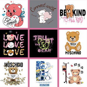 Dessin animé populaire <span class=keywords><strong>smiley</strong></span> ours impression Offset encre blanche étiquette d'estampage à chaud logo de transfert de chaleur personnalisé motif d'impression de vêtements - Product Image 5