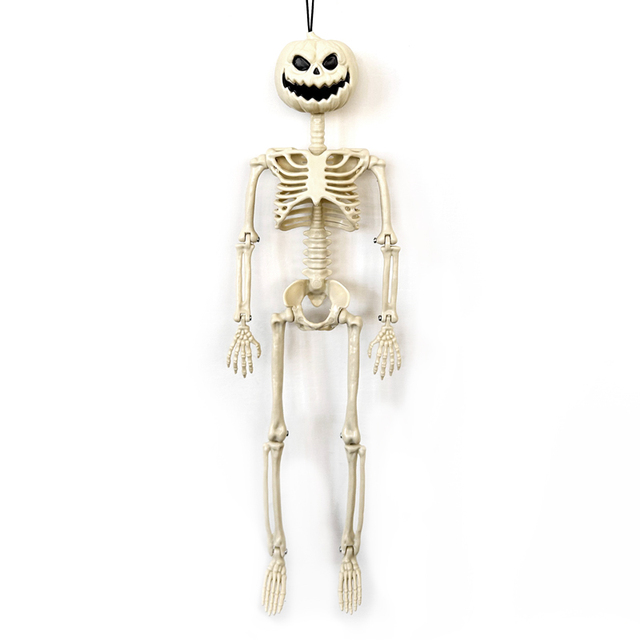 Skeleton Bones Pumpkin Head Halloween Skeleton Life Size with Movable Joints for Halloween Decoration