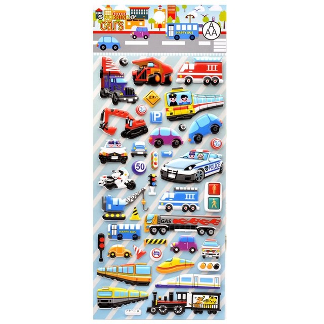 Wholesale Waterproof Eco-friendly 3D PVC Cartoon Car Bubble Puffy Stickers DIY for Children Toddlers