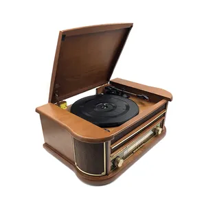 Las mejores grabaciones Fonógrafo de audio múltiple Reproductor de tocadiscos de madera Retro