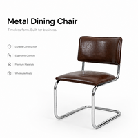 Chaise de salle à manger en cuir avec structure métallique vintage du milieu du siècle, Sunzo Furniture