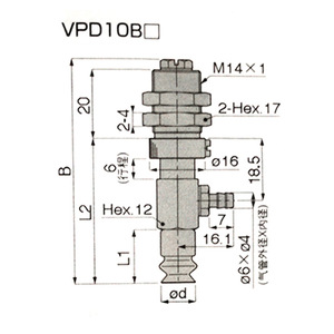 Ventouse à vide VPD10B avec raccord d'admission d'air latéral M14x1 Hex12, course de 6 mm, pièces pneumatiques - Product Image 1