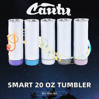 Tumbler Stainless Steel Dinding Ganda Lurus 20 oz Putih DIY dengan Speaker Bluetooth, Pengisian Daya Mini USB, dan PE Blank Pintar untuk Penggunaan di Rumah