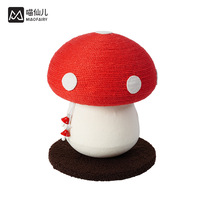 Grand poteau à gratter vertical pour chat, design champignon parapluie rouge populaire, avec boule en corde de chanvre