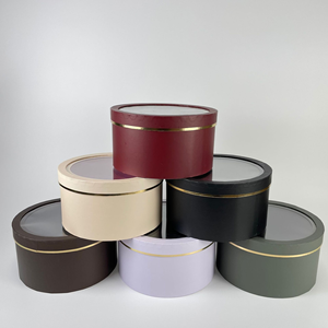 Ensemble <span class=keywords><strong>de</strong></span> boîtes cadeaux rondes en carton recyclé <span class=keywords><strong>de</strong></span> <span class=keywords><strong>couleur</strong></span> unie avec couvercles transparents en PVC, boîte à fleurs et emballage pour seau à câlins - Product Image 4