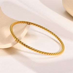 Wholesale 3mm Twist Bangle Gold Vacuum Plated Stainless Steel <b>Bracelet</b> for Women - Product Image 2