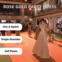 Gaun Pesta Pernikahan Sharon Said Model A-Line Elegan Warna Rose Gold Satu Bahu dengan Selendang Lipit untuk Acara Malam dan Prom