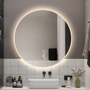 Yuvarlak ışıklı akıllı banyo aynası LED gümüş duvar aynası dokunmatik ekran ile makyaj masası aynası otel ve ev kullanımı için - Product Image 4