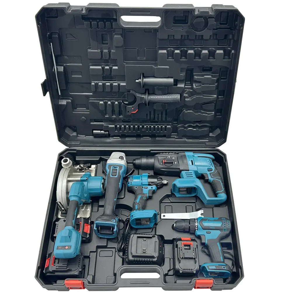 Professional 21V Household Power Tool Combo Kit Portable and 4 Pcs Power Tool Sets Drill Grinder for Woodworking