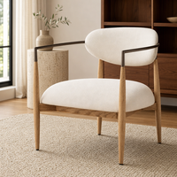 Chaise de salle à manger rembourrée moderne avec accoudoirs, fauteuil d'appoint en bouclette, pieds en bois massif pour restaurant, hôtel, café, salon