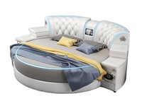 Modernes Multifunktionales Lederbett King-Size mit Smart-Funktionen Lautsprecher USB Massage Stauraum Massivholzrahmen für Schlafzimmer Heimgebrauch