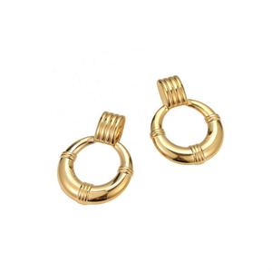 Boucles d'oreilles créoles géométriques tendance de style européen et américain, plaquées or 18 carats, en acier titane haut de gamme, avec blocs de couleur, pour femmes - Product Image 5
