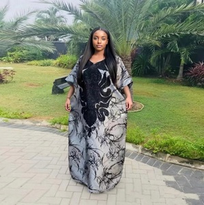Nuevo Vestido Largo de Verano para Mujer, Estilo Africano, con Estampado <span class=keywords><strong>MaMa</strong></span>, Bordado, Bolsillos, Corte Holgado, Hecho de Poliéster - Product Image 4