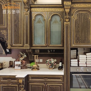 De gama alta Villa Proyecto de gabinete de cocina diseños de lujo moderno <span class=keywords><strong>bronceado</strong></span> de gabinete de cocina de roble - Product Image 2