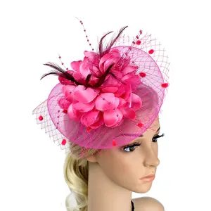 European And American Style Hawaiian Elastic Mesh Fascinator Tea Party Flower Feather Fascinator Bride Headband With Veil Female