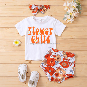 Abiti personalizzati per ragazze per 14 <span class=keywords><strong>anni</strong></span> vestiti estivi per bambini lavorati a maglia lettera pantaloncini a fiori a maniche corte abiti di qualità per bambini - Product Image 2
