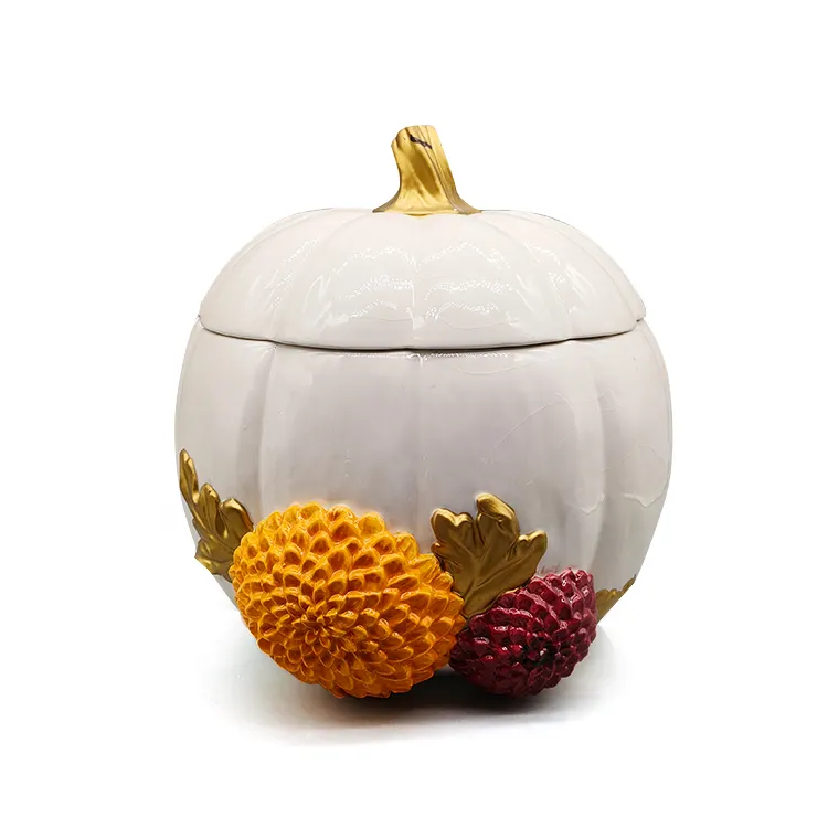 Home Decoration Wholesale Pumpkin Lantern Ceramic Candle Container For Holiday Gift