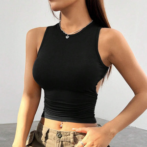 Top corto de punto acanalado para mujer, sin mangas, ajustado, informal y básico - Product Image 2