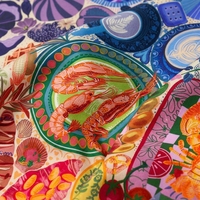 Foulard de luxe en soie sergé à motifs imprimés variés (fruits de mer, homard, desserts, fleurs) – Bandana personnalisé