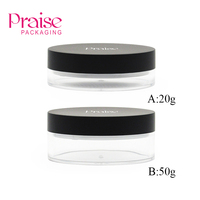 Échantillon gratuit 20g/50g emballage de caisse de poudre en vrac de cosmétiques récipient de poudre en plastique transparent rond ventes personnalisées
