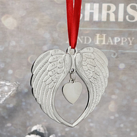 Personnalisé 'Un morceau de mon cœur est au ciel' argent ailes d'ange ornement de Noël peint mémorial perte aimé un en gros
