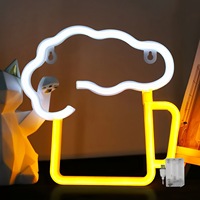 Verre à bière en plastique avec lumière LED néon, alimentation par piles/USB, couleurs personnalisables pour stand de restauration nocturne, mur festif