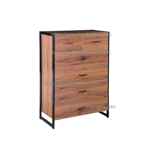 <strong>Rustic</strong> Brown 2 Doors Wooden <strong>Wardrobe</strong> With Metal Frame - Product Image 3