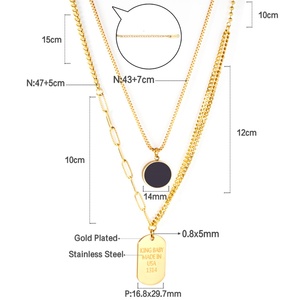 Bijoux en acier inoxydable hypoallergéniques imperméables plaqués or 18 carats avec collier à double chaîne et pendentif pour mariage - Product Image 2