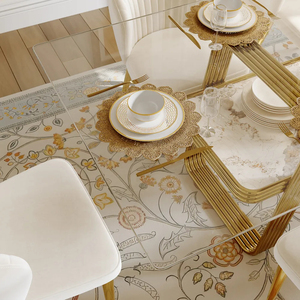 Table <span class=keywords><strong>à</strong></span> manger rectangulaire moderne de luxe avec plateau en verre de 71 pouces, design <span class=keywords><strong>à</strong></span> rangement ouvert pour un espace domestique bien rangé, convient <span class=keywords><strong>à</strong></span> 4-6 personnes - Product Image 1
