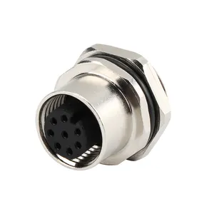 M12-8pin female rear lock connector 2 3 4 5 6 8 12pin panel mount connector, PG9 chassis side thread