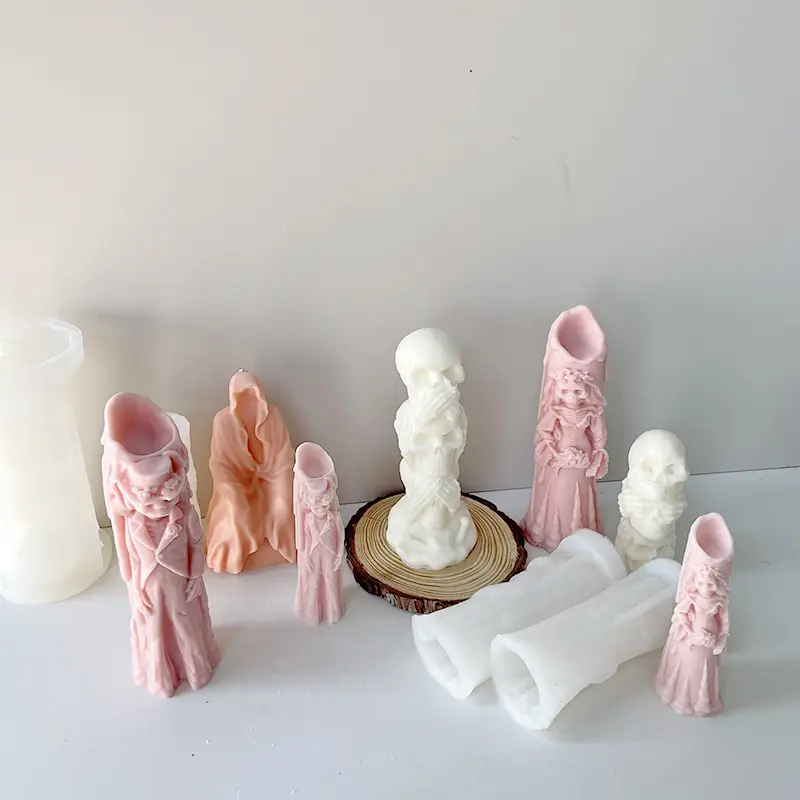 J6-25クリスマスギフトクラフト家の装飾石膏DIYスカル樹脂石鹸型ゴースト花嫁キャンドル型ゴースト男性キャンドルシリコーン型