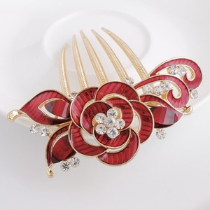 Exquis Rose fleur femmes bijoux de cheveux mode diamant cinq dents alliage épingle à cheveux élégante mariée <span class=keywords><strong>mariage</strong></span> <span class=keywords><strong>peigne</strong></span> à cheveux - Product Image 4