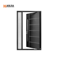 Porte d'entrée noire moderne avec panneaux latéraux, double vitrage, pour extérieur de maison, sécurité résidentielle