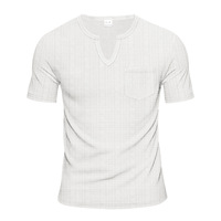 T-shirt pour homme en tissu texturé imitation lin avec nœuds en bambou, coupe ample, respirant, col en V, séchage rapide, décontracté, pour la plage et les vacances