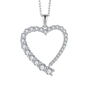 Qingxin Custom OEM Luxury Fine Jewelry Heart White CZ Rhodium Plated 925 Silver Pendant Women Necklaces