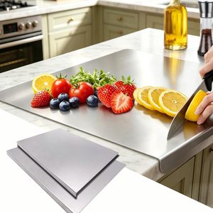 Grandi Taglieri in Acciaio Inossidabile con Bordo Rialzato, Tappetini <span class=keywords><strong>per</strong></span> <span class=keywords><strong>Impastare</strong></span>, <span class=keywords><strong>Tagliere</strong></span> in Metallo <span class=keywords><strong>per</strong></span> Carne, Frutta, Verdura - Product Image 1