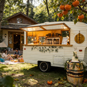 Vintage Customized Color Camper <b>Trailer</b> Bar Open Serving Window Rustic Decor Fibre Glass Stainless Steel Construction Double - Product Image 1