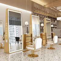 Miroir de salon de barbier à cadre en aluminium double face moderne Miroir de sol droit Grand miroir Led Miroir de salon de coiffure européen