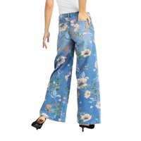 Jeans chic et élégants à taille haute, imprimés floraux, style bohème, coupe droite et large pour femmes