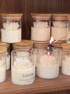 Bougie parfumée artisanale LANJO, biologique, aromathérapie, souvenirs de mariage, fleurs de pivoine, cire de soja, gobelets en verre, fête des pères - Product Image 4