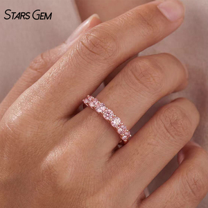 Anillo de Boda de Eternidad Completa Starsgem de Oro Sólido de 10K con Baño de Rodio y Diamantes Rosados de Laboratorio con Corte Brillante para Mujer, Aniversario - Product Image 4