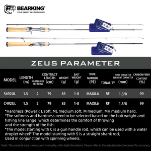 Equipo de pesca Bearking oficial Zeus alto carbono 1,5 m FUJI piezas señuelo caña de pescar BaitCasting y carrete giratorio - Product Image 3