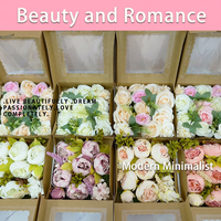 Kotak Bunga Sutra Realistis Buatan Tangan, Buket Mawar Peony, Rangkaian Bunga untuk Pernikahan, Pesta Pengantin, Dekorasi Rumah