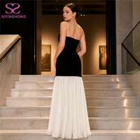 Robe longue plissée sirène colorblock noir et ivoire sur mesure pour soirée, vente en gros, fournisseur d'usine OEM ODM