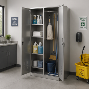 Armoire de nettoyage en acier inoxydable à double porte, organisateur de rangement pour personnel d'entretien, OEM pour usage commercial - Product Image 5