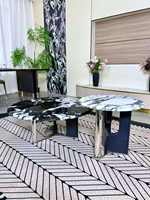 Ensemble de table basse moderne et luxueuse, minimaliste, en marbre noir, table circulaire pour canapé avec structure en acier inoxydable de qualité supérieure pour salon