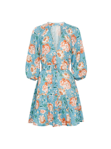 Vestido de lino informal para mujer con cuello en V estampado bohemio estilo festivo linterna manga corta Mini vestidos gran oferta cinturón para la temporada de primavera - Product Image 6
