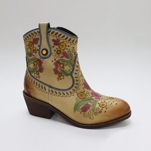 Nuovo Design femminile autunno tacco medio scarpe da donna fatte a mano Eautiful fiori floreali Cowgirl stivali Western donna - Product Image 2